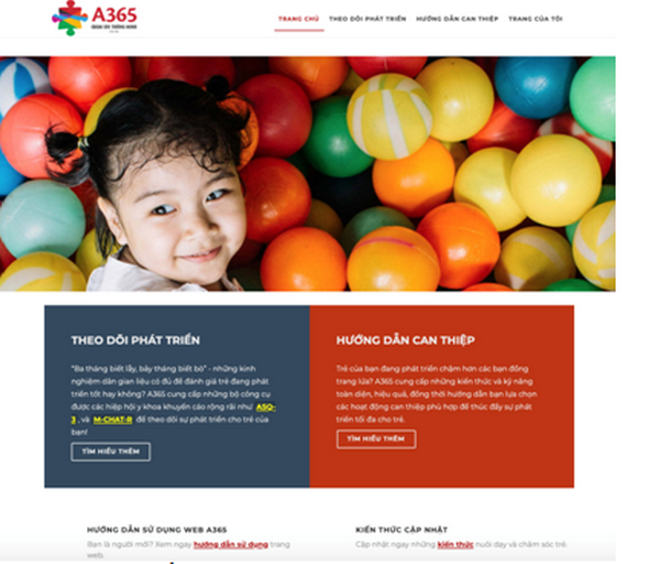 Website a365.vn – công cụ đồng hành giúp cha mẹ chăm sóc thông minh cho trẻ, đặc biệt là trẻ tự kỷ và trẻ rối loạn phát triển.
