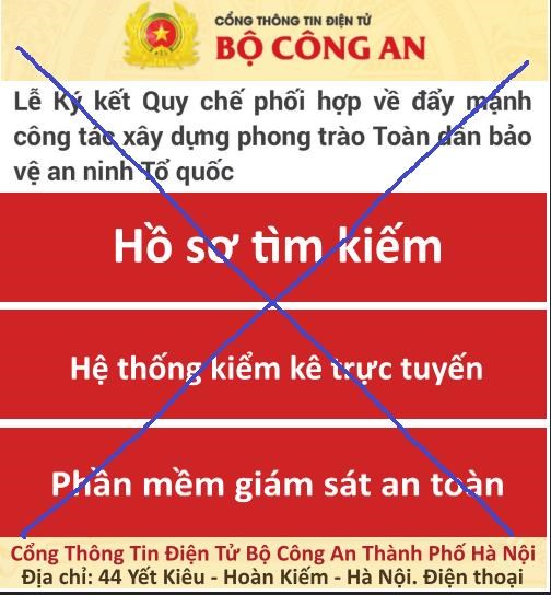 Hình ảnh trang mạng giả mạo Cổng Thông tin điện tử Bộ Công an.