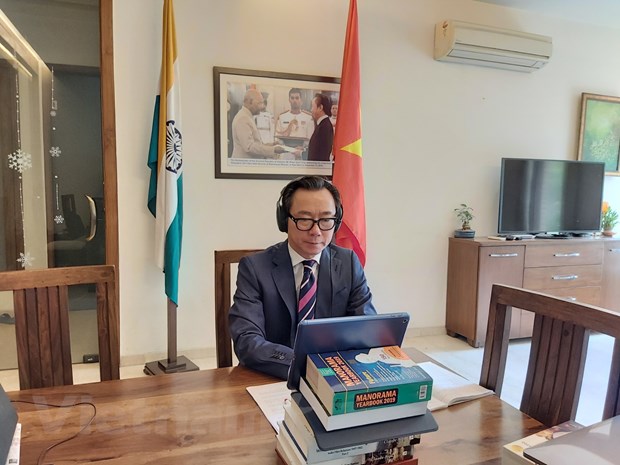 Đại sứ Việt Nam tại Ấn Độ Phạm Sanh Châu phát biểu. (Ảnh: Huy Lê/Vietnam+)