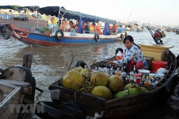 Một góc chợ nổi Cái Răng ở Cần Thơ (Nguồn: VNA)