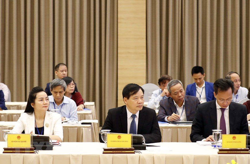 Các đại biểu tham dự hội nghị tại điểm cầu Hà Nội. (Ảnh: Thống Nhất/TTXVN)