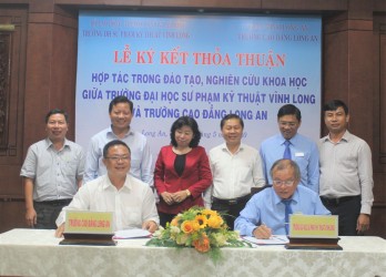 Long An Vocational College and Vinh Long Technology Education University signs cooperation agreement in training and scientific research