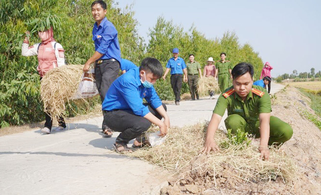 Đoàn viên, thanh niên ra quân trồng hoa kết hợp vận động xây dựng nông thôn mới