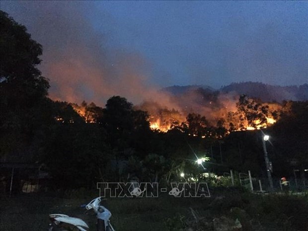 Forest fires a burning problem during dry season A forest fire happens in Mong Ga Mountain in Huong Son District, Ha Tinh province on June 30, 2020. (Photo: VNA)