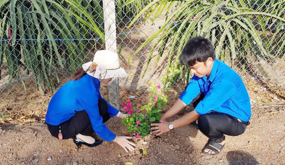 Thanh niên Châu Thành trồng hoa chào mừng đại hội Đảng các cấp