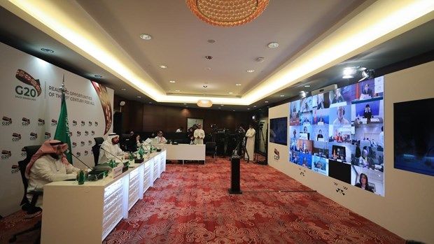 Hội nghị trực tuyến của nhóm G20. (Ảnh: AFP)