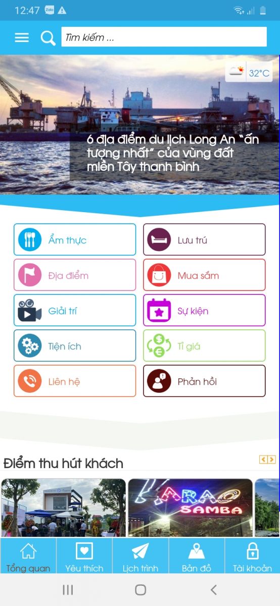 LongAn Tourism - Tourism application for Long An only The main interface of the LongAn Tourism App