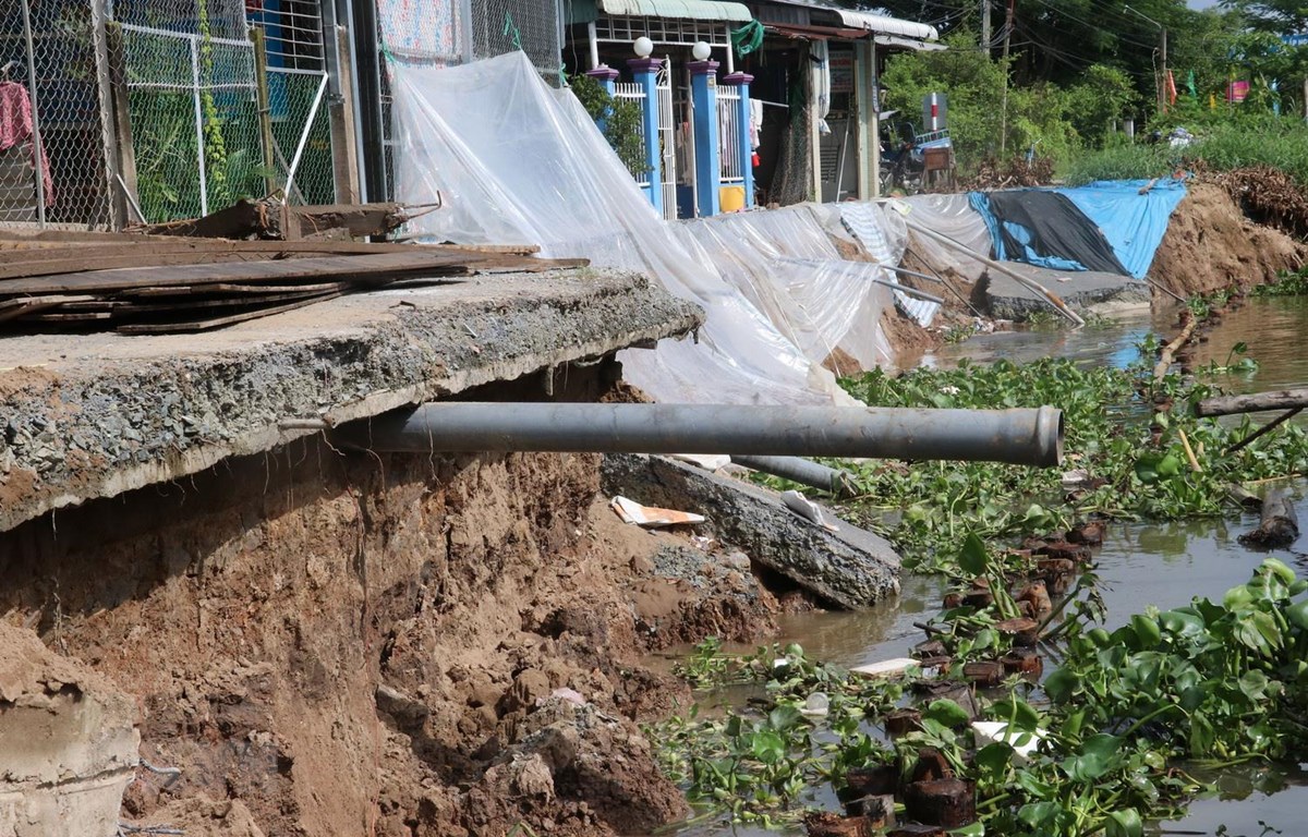 Địa điểm sạt lở bờ sông Cần Lố, thuộc địa phận xã Nhị Mỹ, huyện Cao Lãnh, tỉnh Đồng Tháp. (Ảnh: Nguyễn Văn Trí/TTXVN)