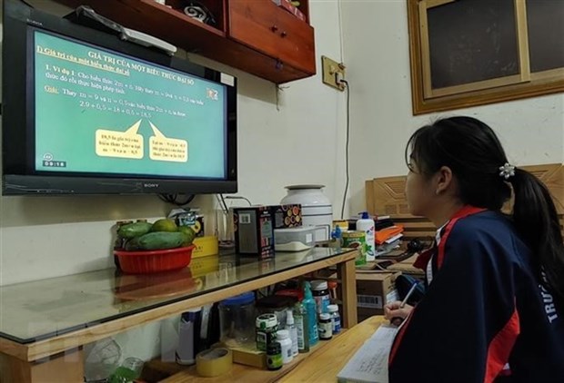 Education ministry collects opinions on e-learning A secondary student studies online at her house in Cau Giay District in Hanoi. (Photo: VNA/VNS)