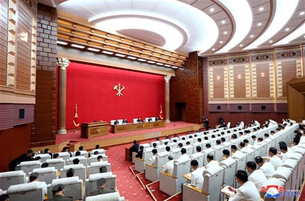 Toàn cảnh phiên họp của Bộ Chính trị đảng Lao động Triều Tiên tại Bình Nhưỡng ngày 13/8/2020. (Nguồn: Yonhap/TTXVN)