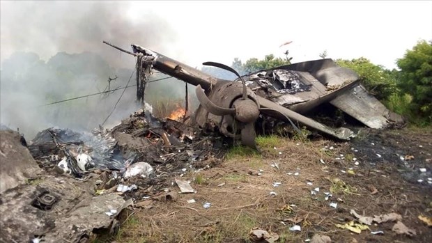 Hiện trường một vụ rơi máy bay ở Nam Sudan. (Nguồn: Anadolu)