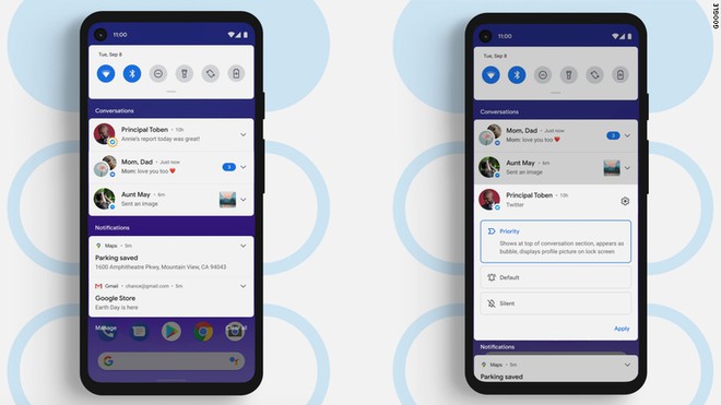 Android 11 tiếp tục nâng cấp khả năng quản lý và sắp xếp thông báo. Ảnh: Google