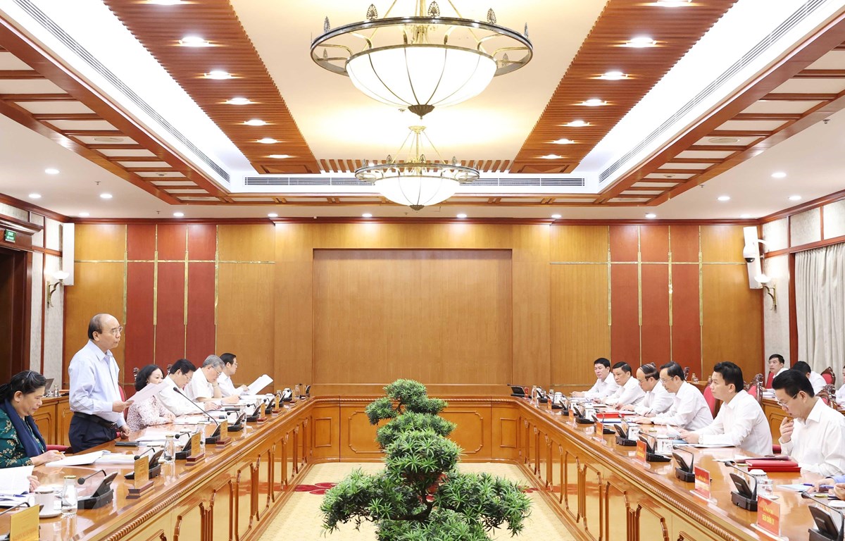 Đồng chí Nguyễn Xuân Phúc, Ủy viên Bộ Chính trị, Thủ tướng Chính phủ phát biểu tại cuộc làm việc với Ban Thường vụ Tỉnh uỷ Hà Giang. (Ảnh: Thống Nhất - TTXVN)