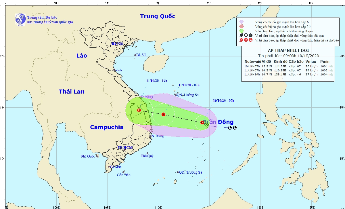 Hướng di chuyển của áp thấp nhiệt đới.