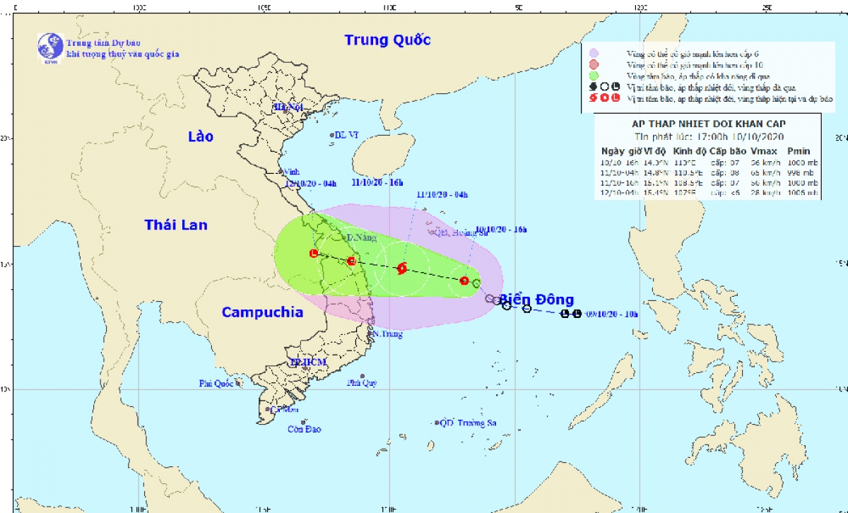 Hướng di chuyển của áp thấp nhiệt đới.