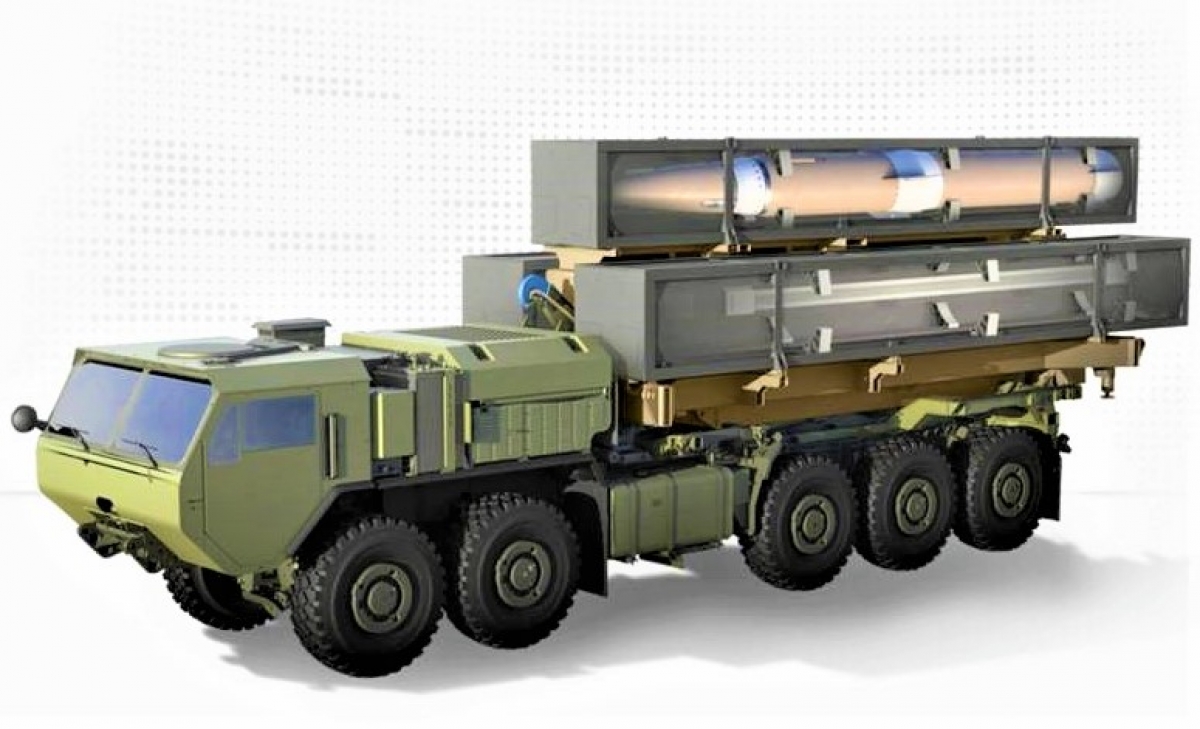 Tổ hợp tên lửa OpFires trên khung gầm đa dụng 5 trục bánh lốp; Nguồn: topwar.ru