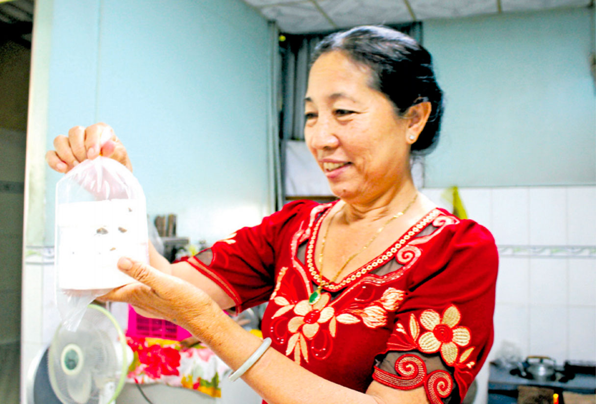 Chị Nguyễn Thị Bạch rất tâm huyết khi giữ gìn nghề truyền thống và sáng tạo thêm bánh in có hương vị mới 