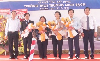 Former State President - Truong Tan Sang attends the ground-breaking ceremony of Truong Minh Bach Secondary School