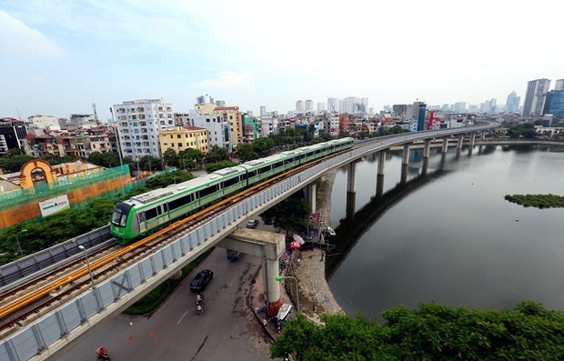 Urban metro project earns safety and environmental certification A train runs on a section of Hanoi’s Cat Linh-Ha Dong urban railway project (Photo: VNA)
