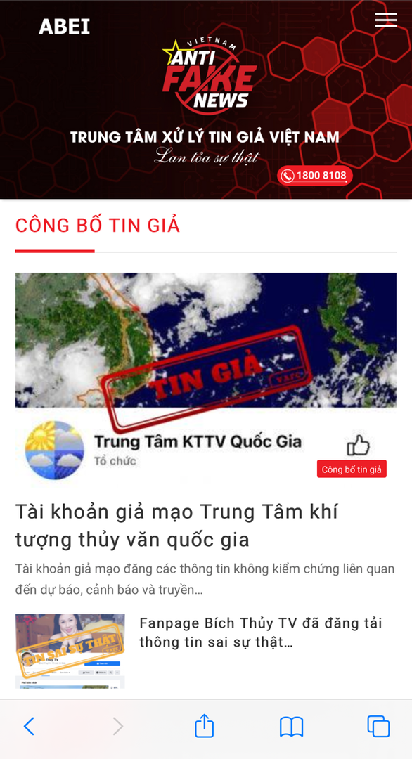 Tổ chức, cá nhân khi phát hiện tin giả có thể thông báo về Trung tâm xử lý tin giả qua đường dây nóng tiếp nhận, tin giả, tin sai sự thật sẽ được dán nhãn và công bố trên Cổng thông tin điện tử tingia.gov.vn - Ảnh: T.HÀ