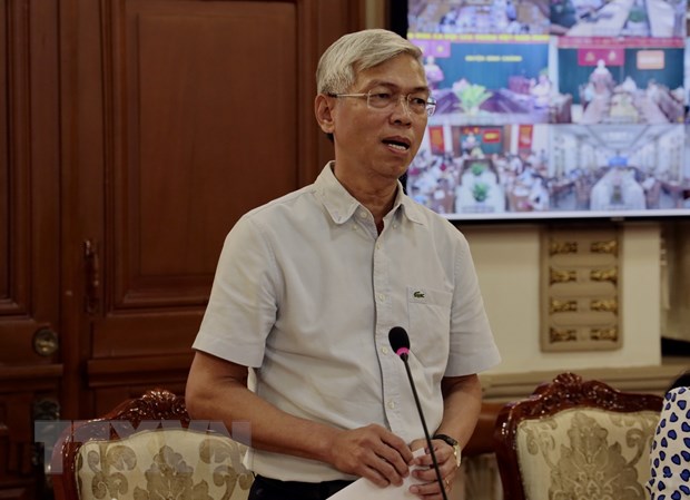 Ông Võ Văn Hoan, Phó Chủ tịch Ủy ban Nhân dân Thành phố Hồ Chí Minh phát biểu chỉ đạo công tác phòng chống dịch. (Ảnh: TTXVN phát)