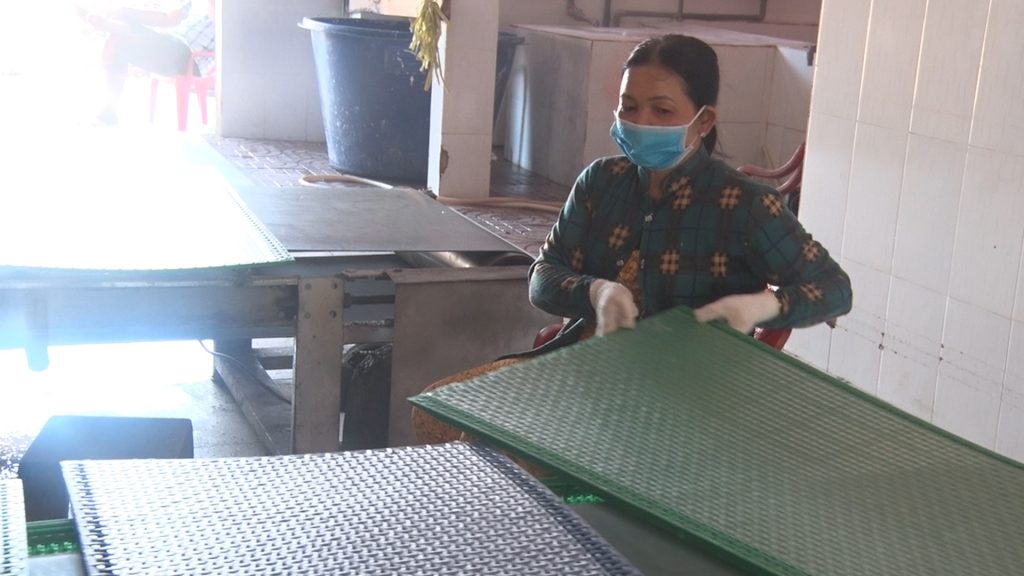 Sản xuất bánh tráng tại Hợp tác xã Hương Vàm Cỏ