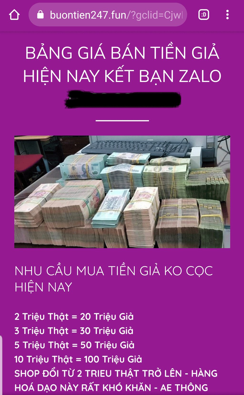 Cảnh giác với tội phạm tàng trữ, lưu hành tiền giả Việc mua bán tiền giả khá nhộn nhịp, công khai trên mạng