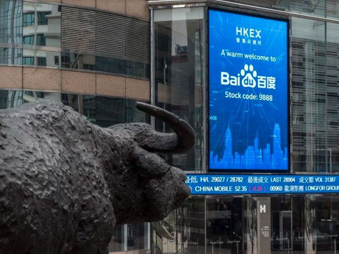 Mỹ ra 'tối hậu thư' với các hãng công nghệ Trung Quốc Baidu là một trong số các công ty công nghệ Trung Quốc niêm yết thứ cấp tại Hồng Kông trong thời gian gần đây. Ảnh: BLOOMBERG