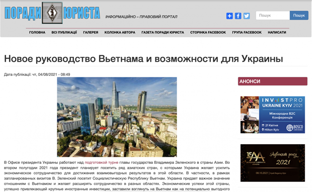 Ukrainian media spotlight Vietnam’s economic reform, new leadership A screenshot capturing a feature on Vietnam’s new leaders and opportunities for Ukraine published on the news site Porady.