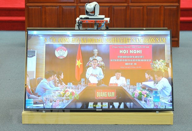 Tạo mọi điều kiện thuận lợi để đảm bảo các quyền của cử tri Đại biểu tại điểm cầu Quảng Nam phát biểu ý kiến. (Ảnh: Minh Đức/TTXVN)