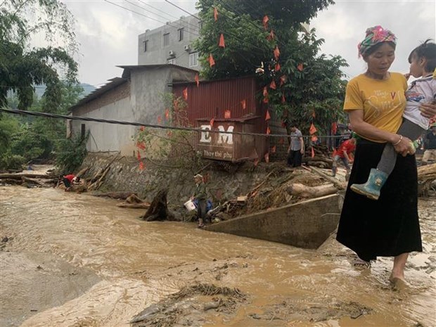 Water level of Nam Liep stream in Minh Luong, Lao Cai province rising due to floods. (Photo: VNA)