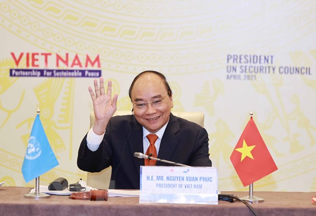 Chủ tịch nước Nguyễn Xuân Phúc chủ trì Phiên thảo luận mở Cấp cao của Hội đồng Bảo an LHQ. (Ảnh: Thống Nhất/TTXVN)
