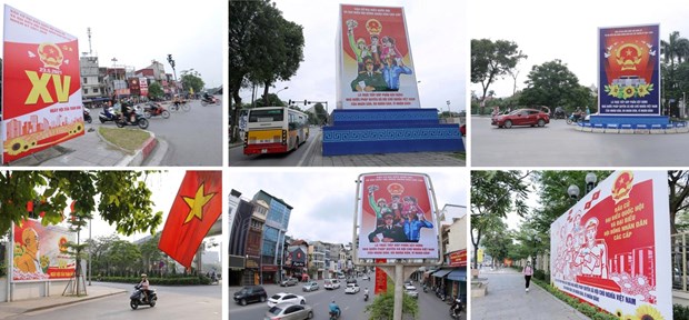 Absolute safety ensured for upcoming general elections Many streets in Hanoi are decorated with panels, flags, banners, and slogans for the elections. (Photo: VNA)