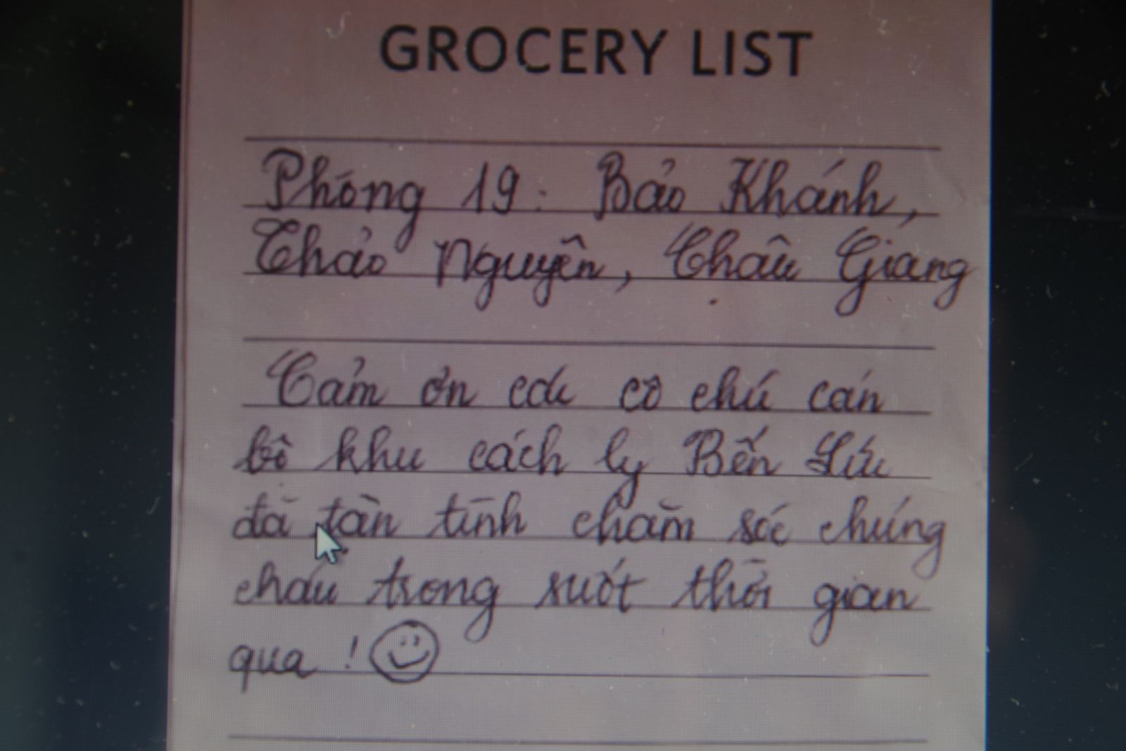 Bức thư cảm ơn của các du học sinh gửi cán bộ, chiến sĩ và nhân viên y tế trong khu cách ly đặt tại Trung đoàn 738, huyện Bến Lức