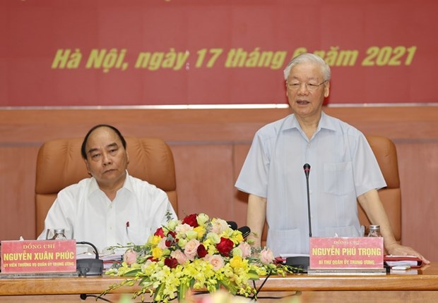 Tổng Bí thư Nguyễn Phú Trọng, Bí thư Quân ủy Trung ương phát biểu chỉ đạo Hội nghị. (Ảnh: Trí Dũng/TTXVN)