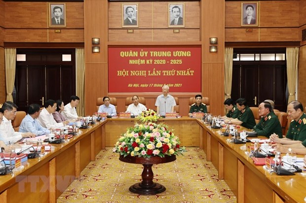 Tổng Bí thư Nguyễn Phú Trọng, Bí thư Quân ủy Trung ương phát biểu chỉ đạo Hội nghị. (Ảnh: Trí Dũng/TTXVN)
