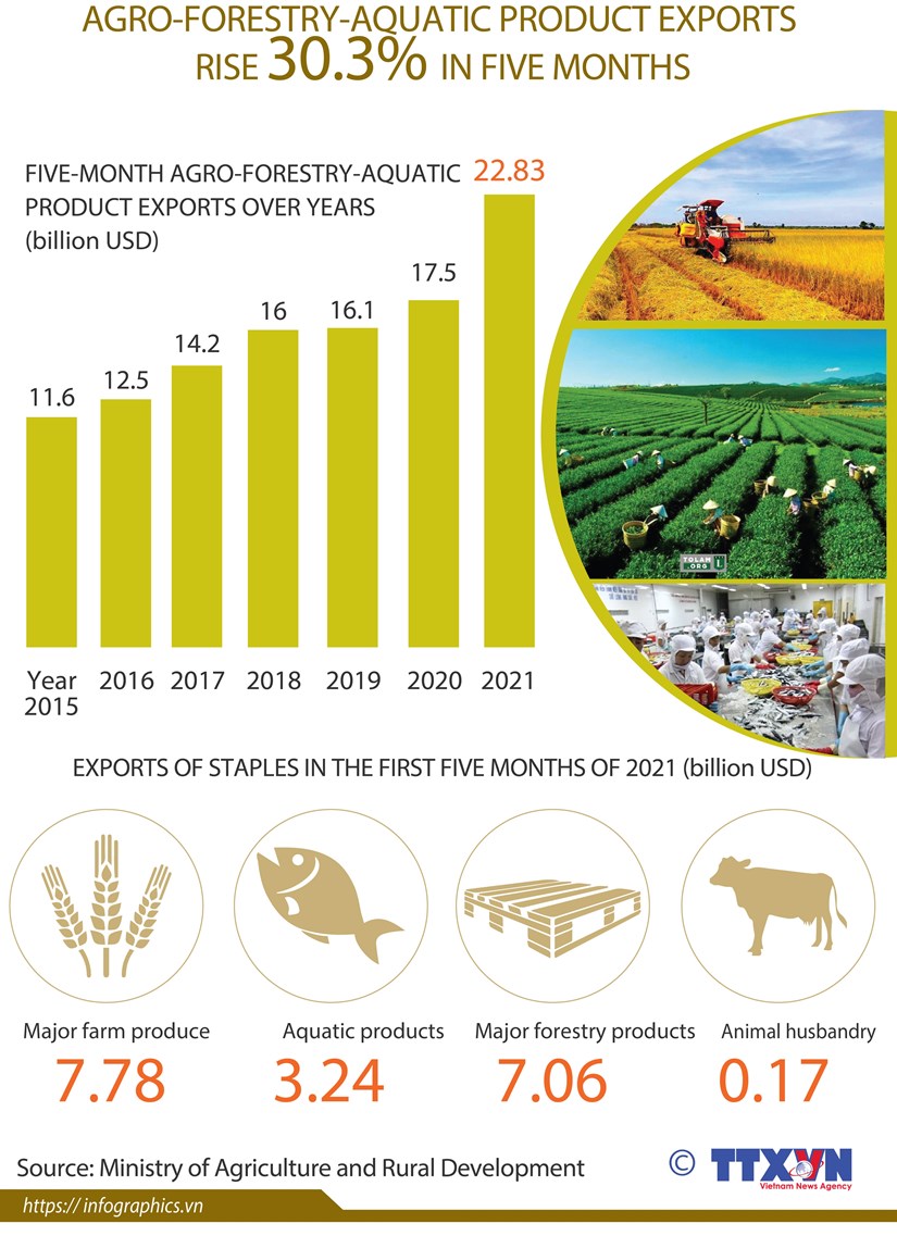Agro-forestry-aquatic product exports rise over 30% exports
