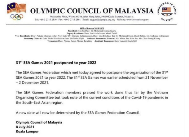 Thông báo của Uỷ ban Olympic Malaysia
