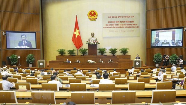 NA Chairman chairs nationwide teleconference on election work NA Chairman Vuong Dinh Hue speaks at the event (Photo: VNA)