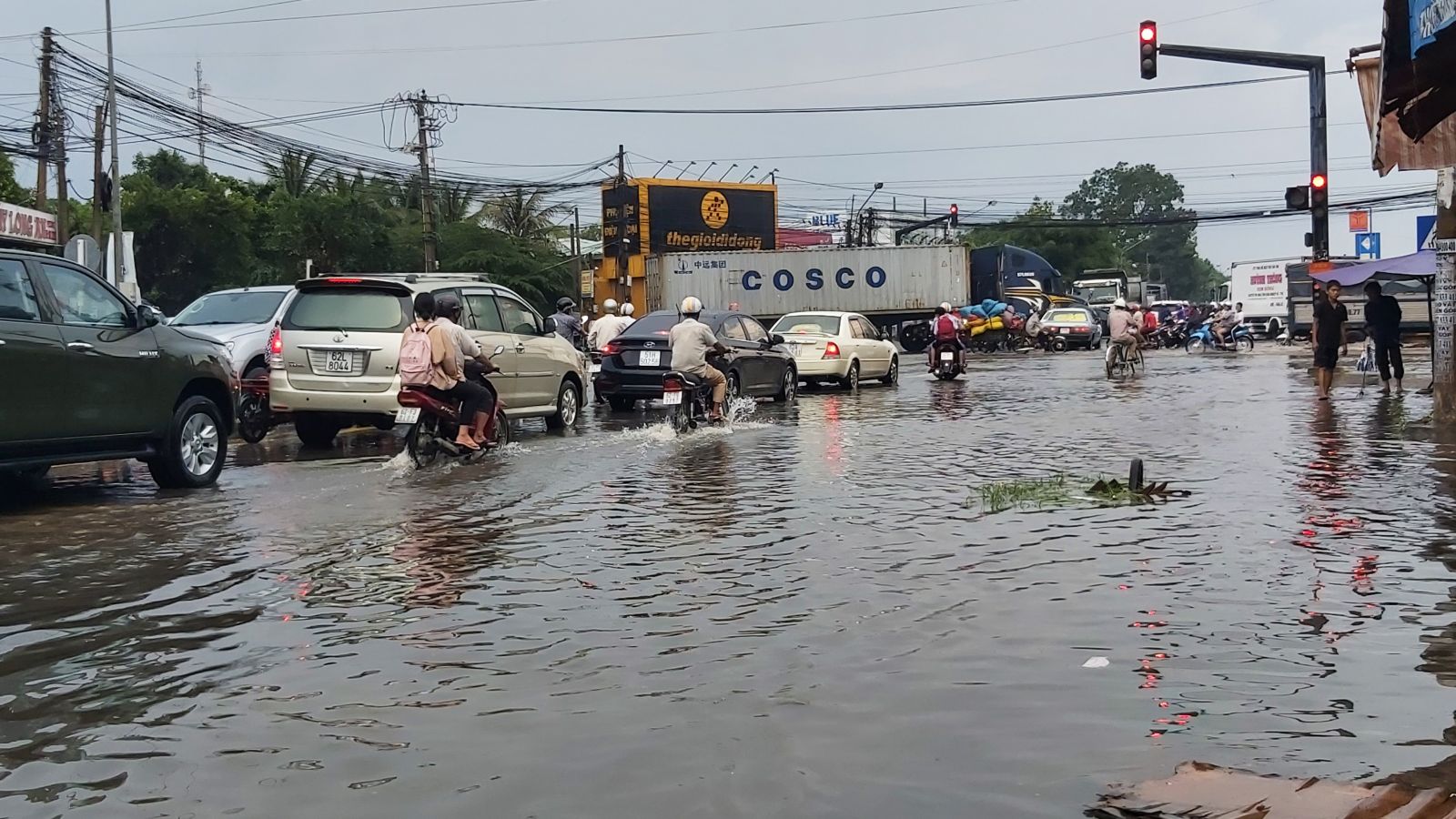 Vào mùa mưa, nhiều tuyến đường ở TP. Tân An bị ngập nước 