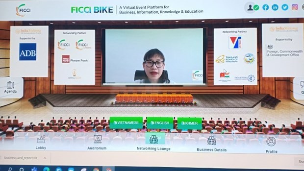 Programme promotes India-Mekong Sub-region cross-border trade Deputy head of the Trade Promotion Agency of Vietnam Bui Thi Thanh An speaks at the event (Photo: VNA)