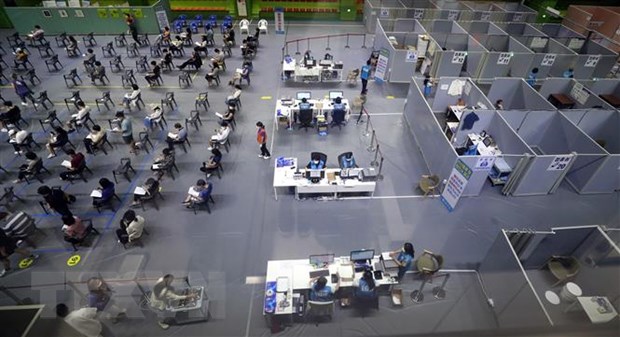 Một điểm tiêm vaccine phòng COVID-19 tại Seoul, Hàn Quốc, ngày 23/8/2021. (Ảnh: Yonhap/ TTXVN)