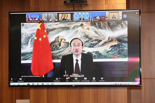 Ông Hou Kai, Tổng thư ký ASOSAI kiêm Tổng kiểm toán Nhà nước Trung Quốc phát biểu. (Ảnh: Vietnam+)