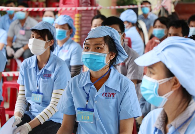 Phú Yên tiêm vaccine cho hàng nghìn công nhân và người lao động. (Ảnh: TTXVN)