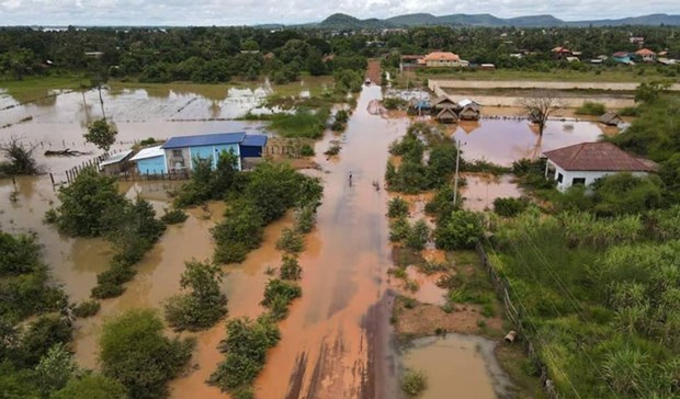 Mưa lớn gây ngập lụt tại tỉnh Preah Vihear. (Nguồn: khmertimeskh.com)