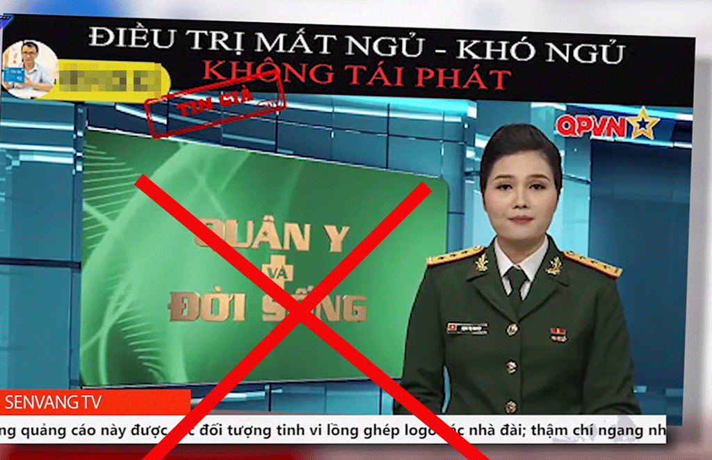 Cắt ghép logo, chèn tiếng phát thanh viên của chương trình Quân y và đời sống kênh Quốc phòng Việt Nam để quảng cáo “thần y, thần dược”