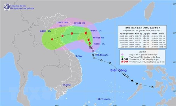 Bản đồ đường đi của bão số 7. (Ảnh: TTXVN phát)