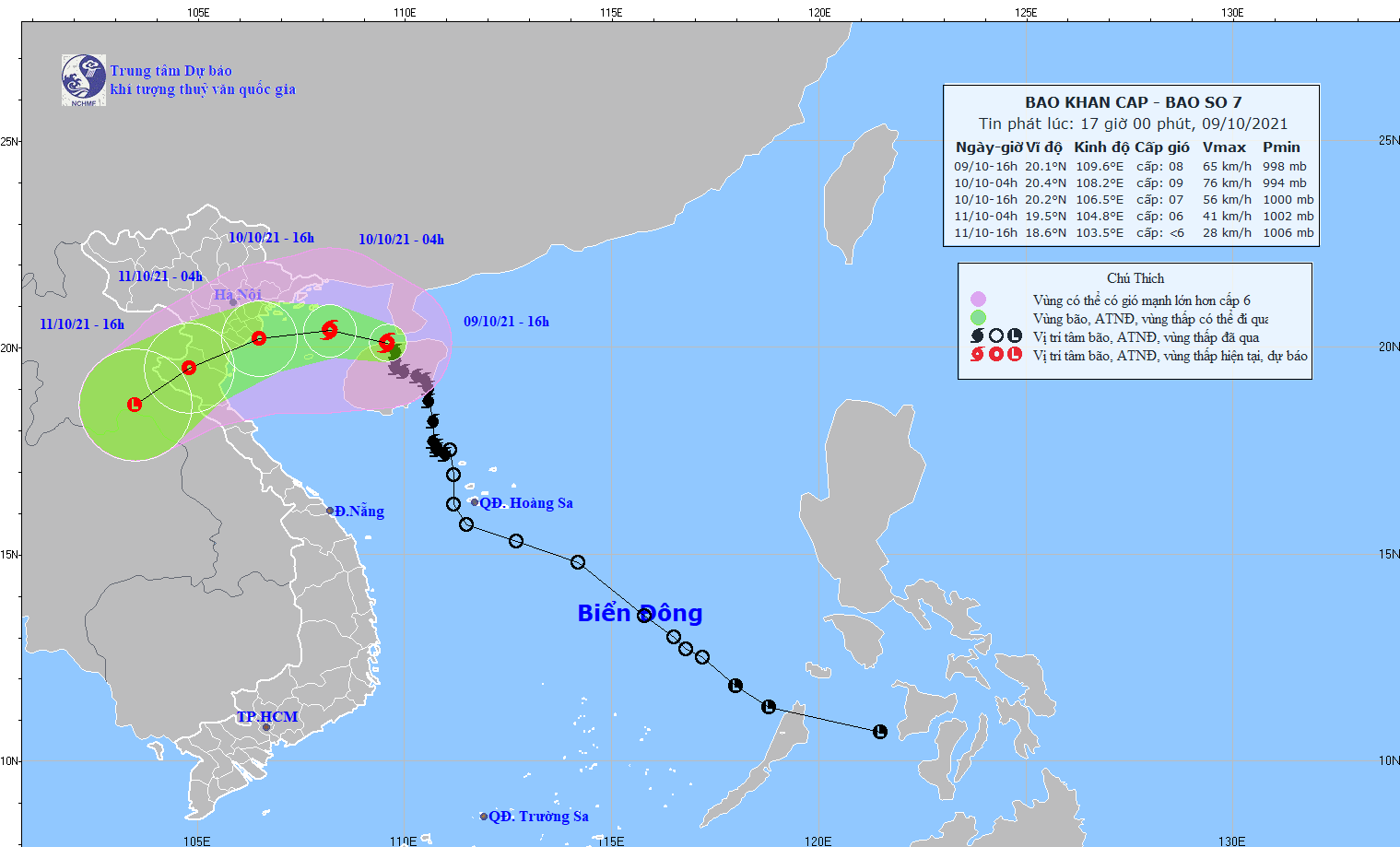 Hướng đi dự kiến của bão số 7