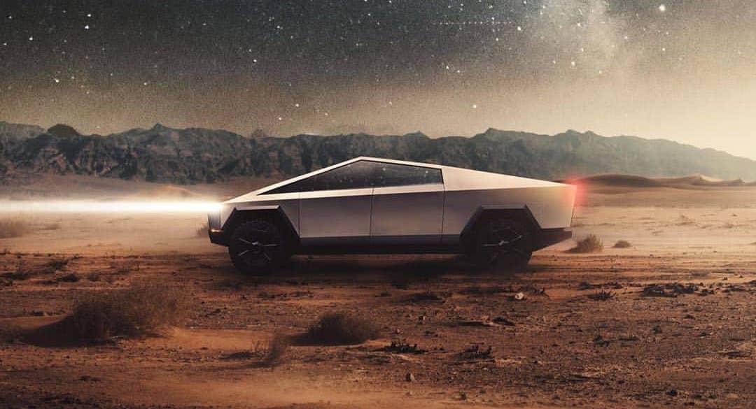 Minh họa chiếc Cybertruck của Tesla chạy trên sao Hỏa. Ảnh chụp màn hình