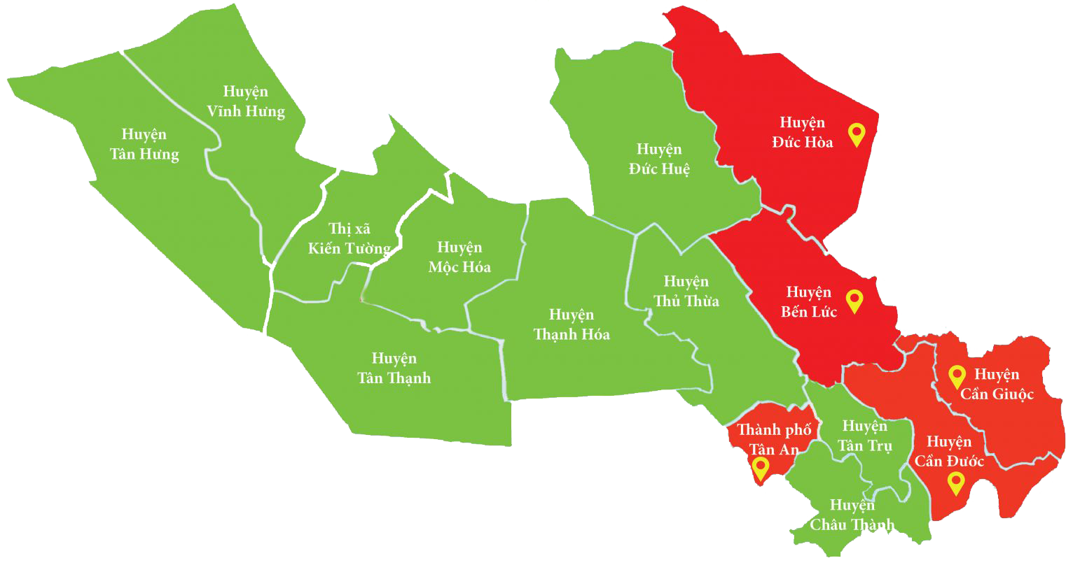 The districts of Duc Hoa, Ben Luc, Can Duoc, Can Giuoc and Tan An city apply measures to prevent and control the Covid-19 epidemic according to Directive 15/CT-TTg